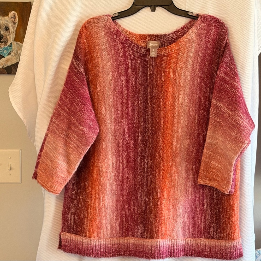 Chico's Ombre Crewneck Sweater in Pink and Orange Shades